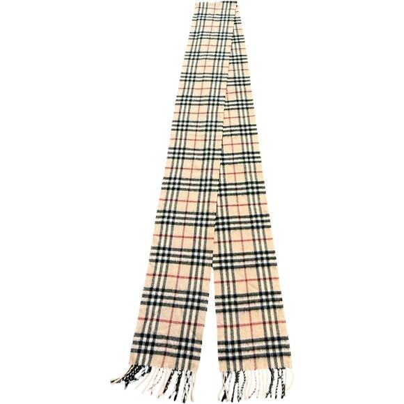 Burberry 100% Cashmere Scarf Beige Nova Check in Stone 112” Extra Long x 7” Wide - Picture 7 of 8